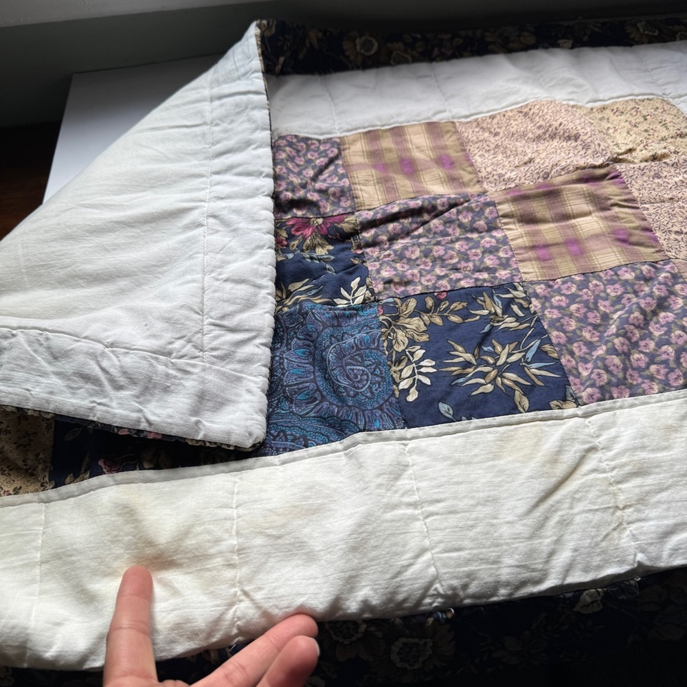 Patchwork Quilted Pillow Sham Country Cottage Floral Blue Beige pillowcase large - Picture 12 of 15